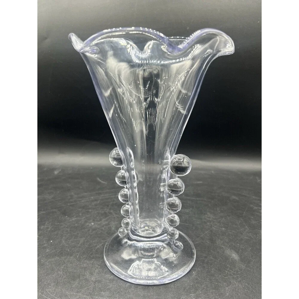 Vintage Imperial Glass Candlewick Crimped Flower Vase 8 1/8